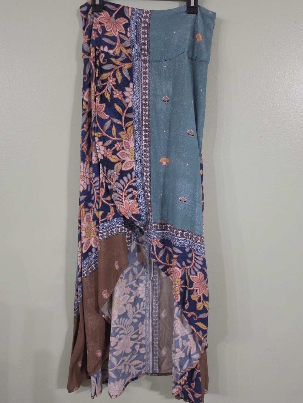 O'Neill Boho Mixed Print High Low Maxi Skirt Teal Navy Floral Paisley Size S Sma